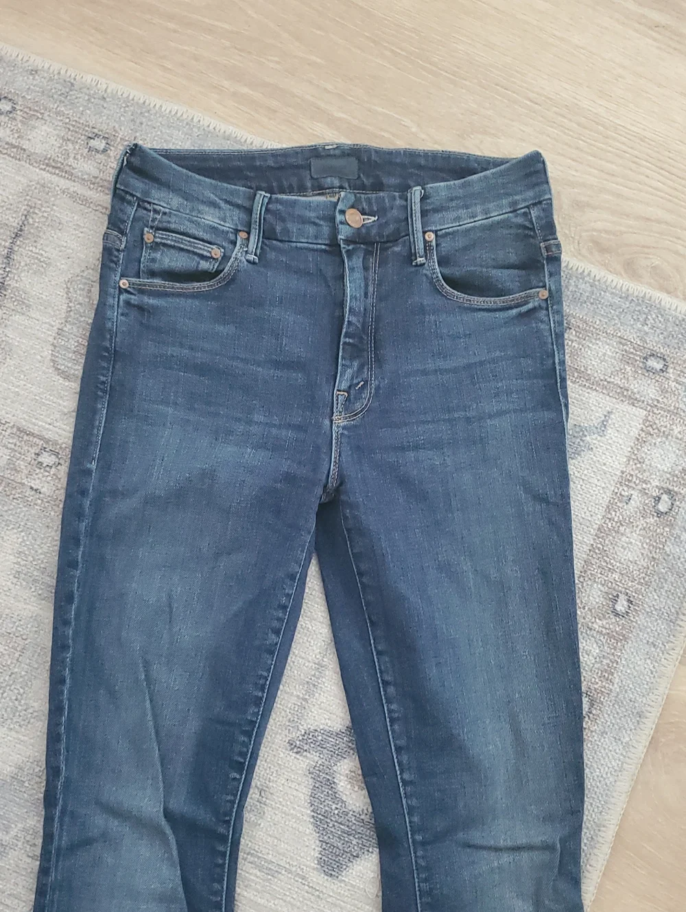 Mother High Waisted Looker Crop Pardon My French Blue Soft Stretch Jeans Sz25